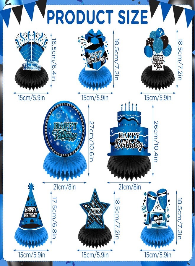 LUUFILx 8Pcs Blue Birthday Decorations Blue and Black Happy Birthday Table Honeycomb Centerpieces for Table Decor Birthday Table Topper for Men Boys Women Girls Her Him Birthday Anniversary Party Supplies - Image 3